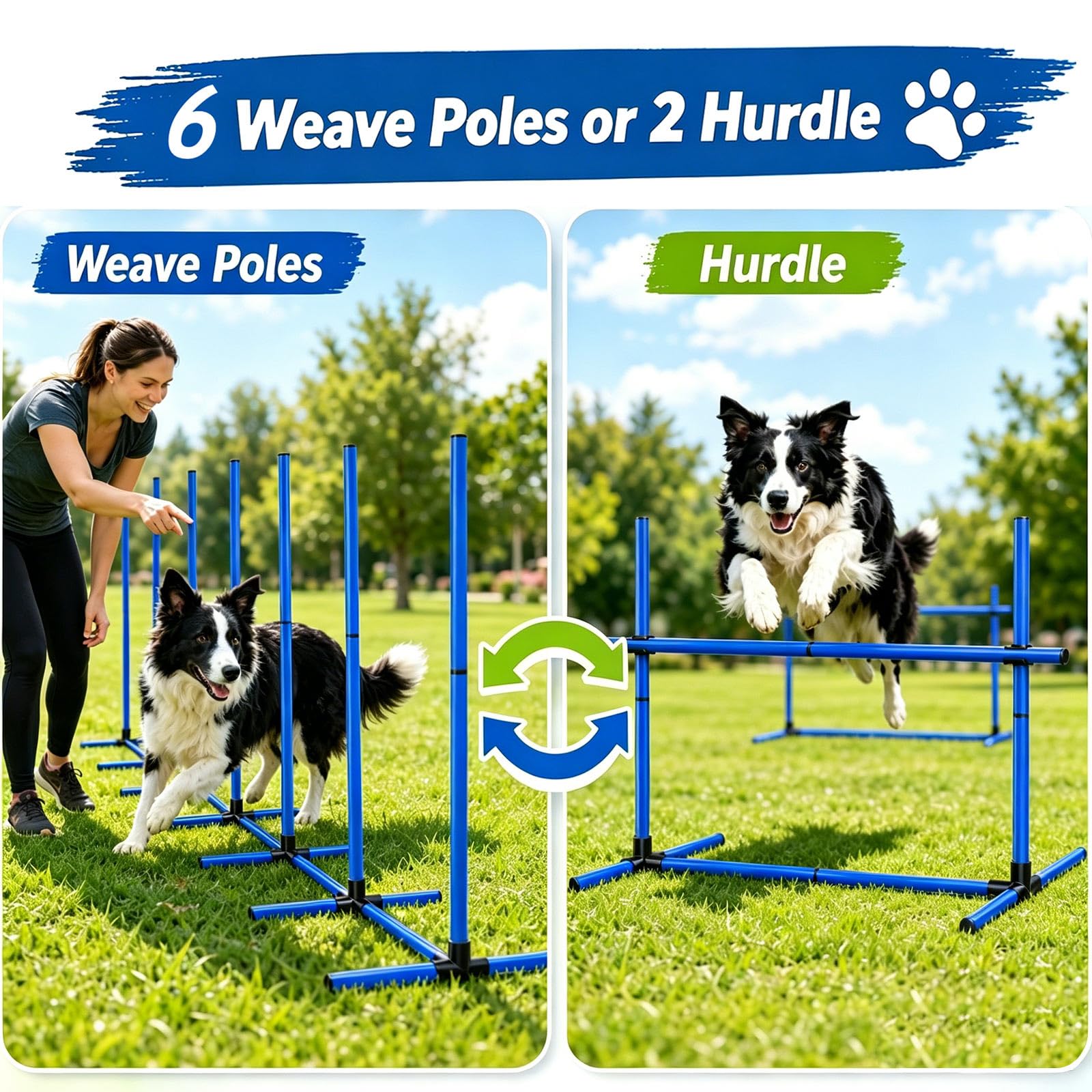 MAICOBI 6 Weave Poles or 2 Hurdle Dog Agility Set, Indoor & Outdoor