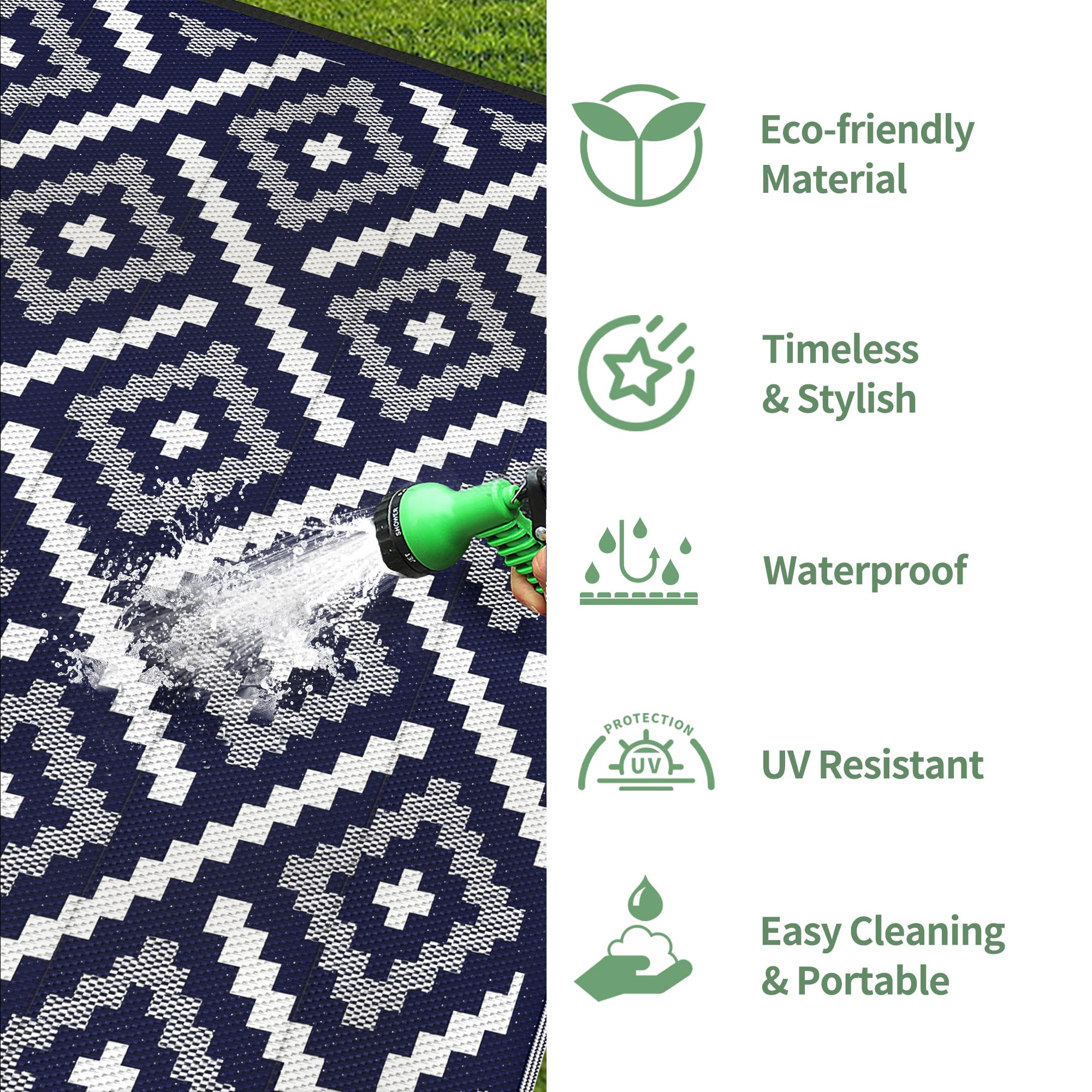 GENIMO Outdoor Rug, Waterproof Plastic Rugs for Patio, 6'x9' Navy Blue