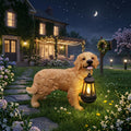 UNOIRNM Golden Retriever Statue Outdoor Decorations – Outdoor Dog Statue Standing Golden Retriever with Removable Solar Light & Welcome Sign for Patio Décor