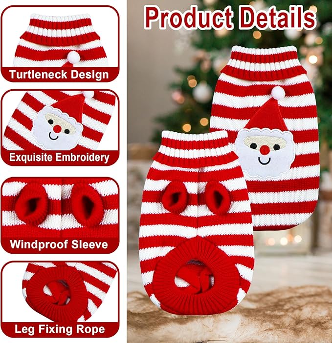 Cat Christmas Sweater Pet Winter Warm Coat Pajamas Christmas Santa Knitwear Cat Sweater for Cats Kitty Puppy (Santa, XS)