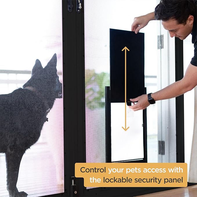 Hakuna Pets Deluxe Aluminum Pet, Cat and Dog Door with 2-Way Locking Panel for Screens, Doors and Walls up to 2.8" Thick, Small, Black