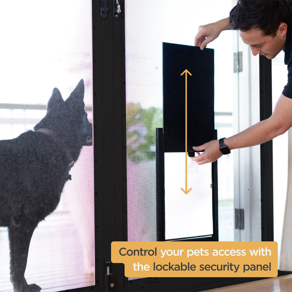 Hakuna Pets Deluxe Aluminum Pet, Cat and Dog Door with 2-Way Locking Panel for Screens, Doors and Walls up to 2.8" Thick, X-Large, Black