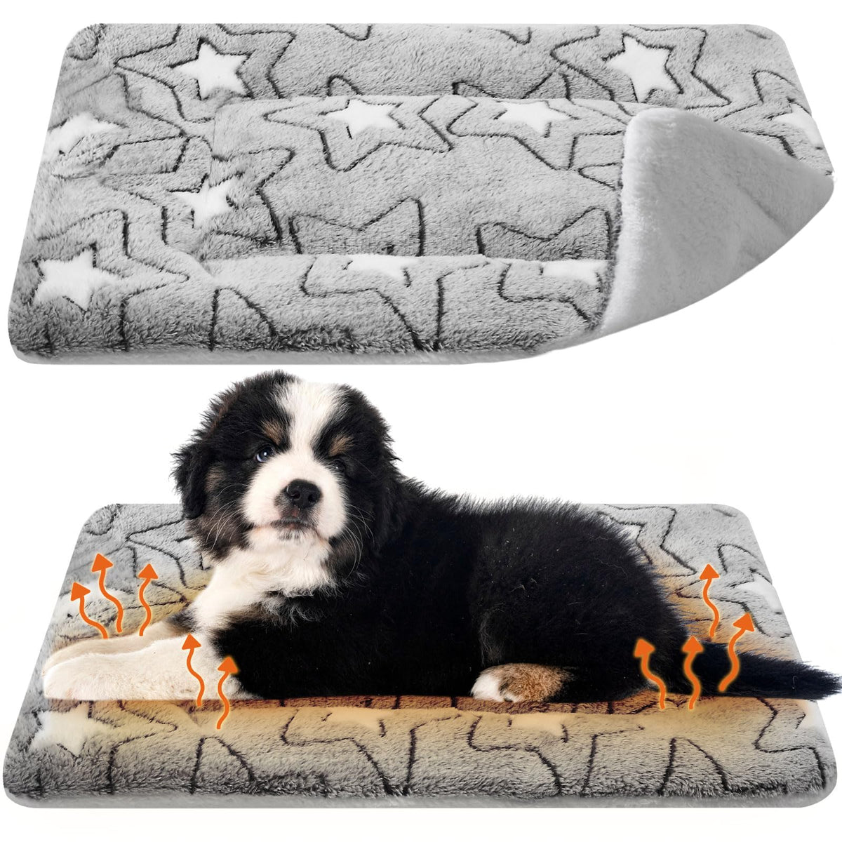 2 Pack Self Warming Cat Dog Bed Pad, Grey, 21" X 14", Stars