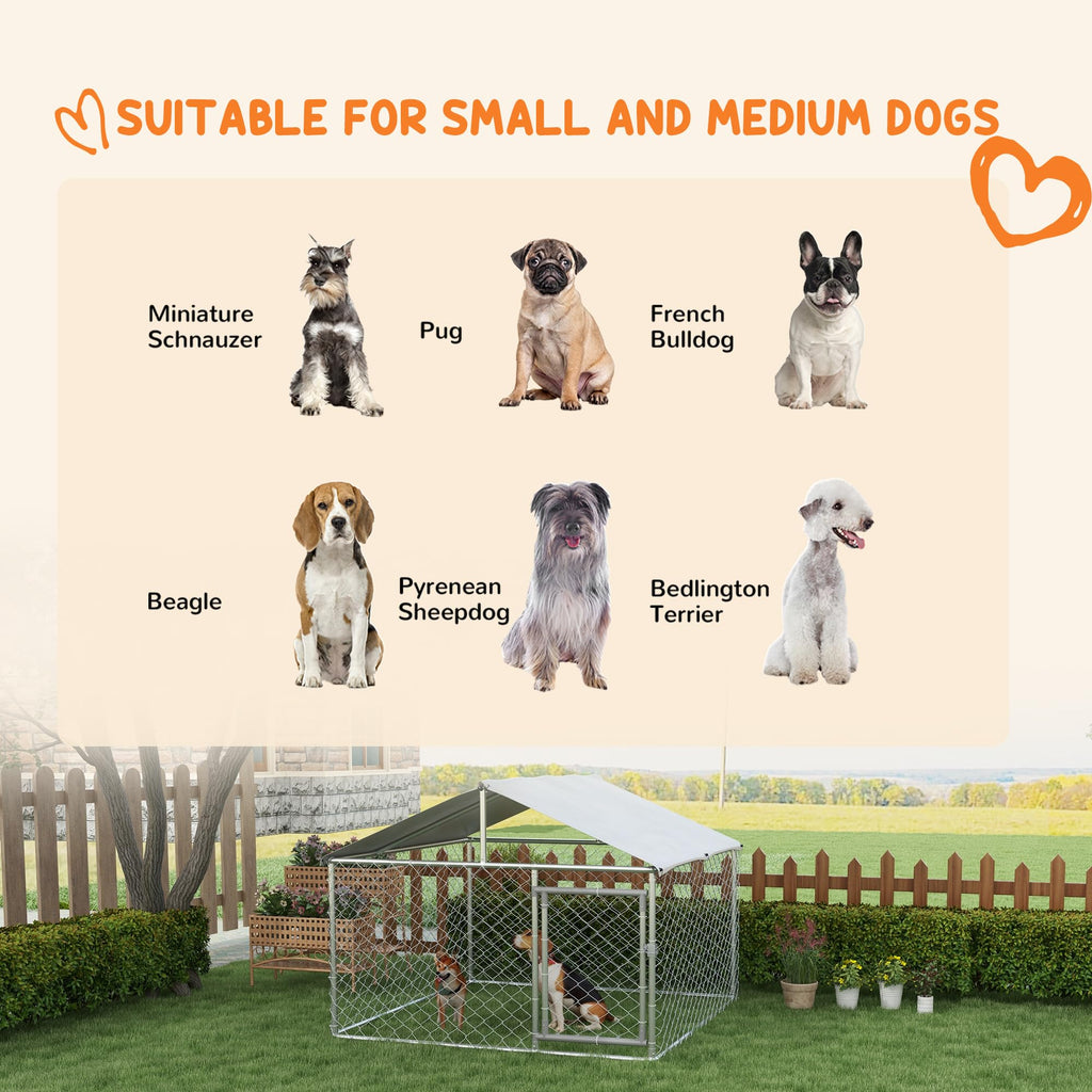 PawHut Outdoor Dog Kennel, Heavy Duty Dog Run Outdoor Fence with Waterproof Cover, Galvanized Chain Link, Secure Lock, for Large Breeds, Chickens, Ducks, 6.5' x 6.5' x 5'