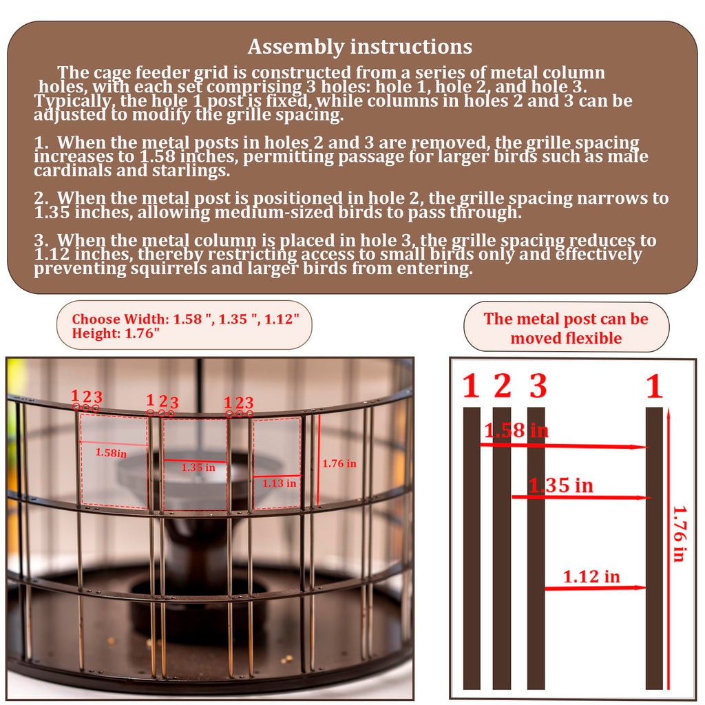 Upgraded Squirrel Proof Bird Feeders, 3Lbs Capacity Caged Bird Feeder, Innovative DIY Starling-Proof, Flexible Adjustment of Grille Size, Caged Seed Tube Feeders Outside Hanging(Copper)