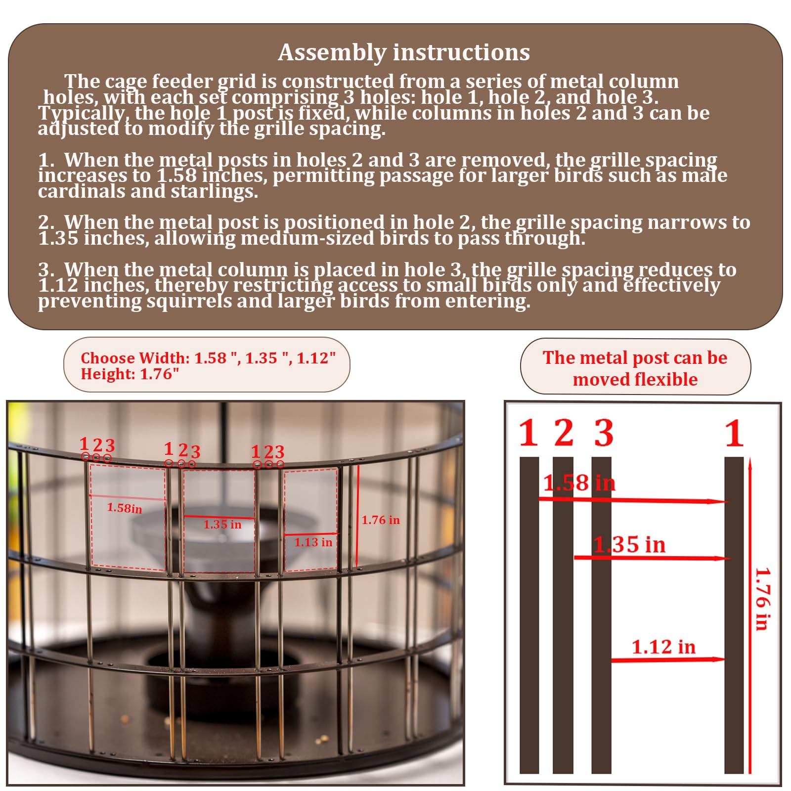 Upgraded Squirrel Proof Bird Feeders, 3Lbs Capacity Caged Bird Feeder, Innovative DIY Starling-Proof, Flexible Adjustment of Grille Size, Caged Seed Tube Feeders Outside Hanging(Copper)