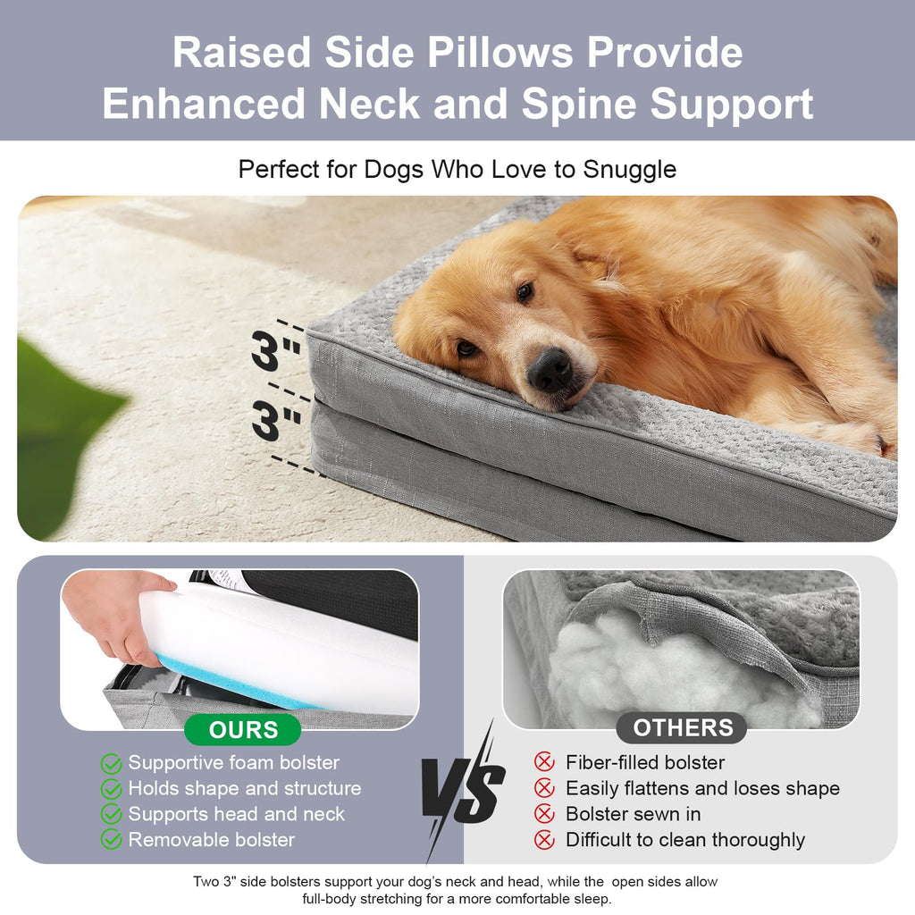 Rainmr Memory Foam Orthopedic Dog Bed, Washable Dog Couch with Removable Waterproof Cover and Nonskid Bottom for Pet Sofa, 36x27 Inches, Light Grey
