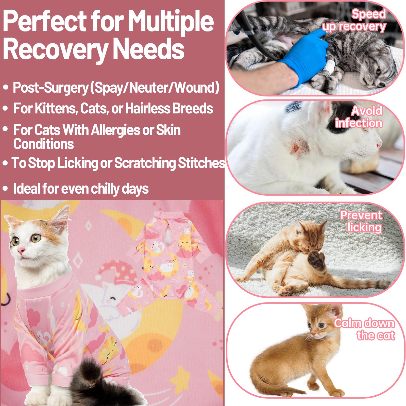 QBLEEV Cat Onesie After Surgery, Sticky Hair Cat Clothes for Cats Only