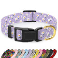 TMOODEL Reflective Adjustable Dog Collar for Medium Dogs,Purple Flower, M