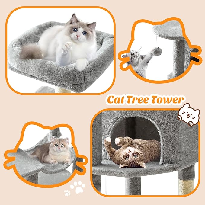 DUMOS 44 Inch Cat Tree Tower with Natural Sisal Scratching Posts