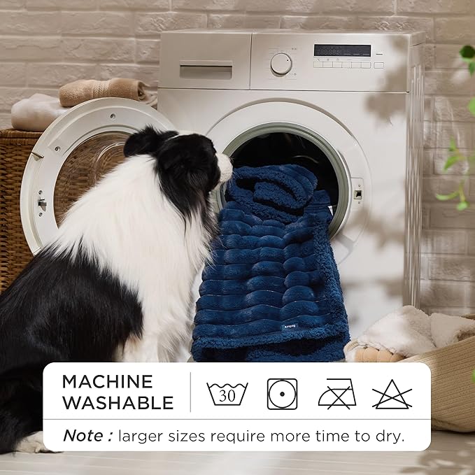 Bedsure ComfyFleece™ Waterproof Dog Blankets for Small Dogs - Soft Puppy Cat Blanket Corduroy Fleece Washable, Cozy Calming Reversible Furniture Protection for Pet Kitten Doggy,25"x35", Navy Blue