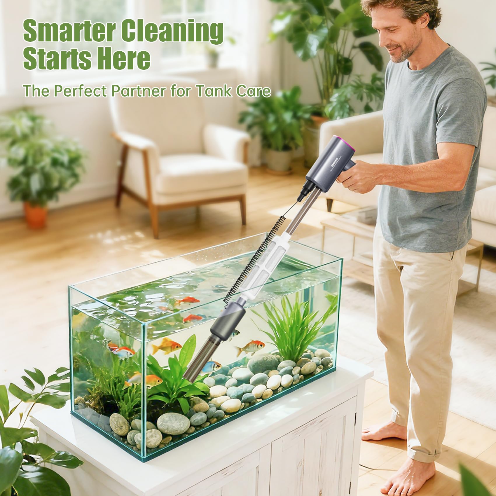 Cordless Aquarium Gravel Cleaner Vacuum, 36W Electric Fish Tank Cleaner