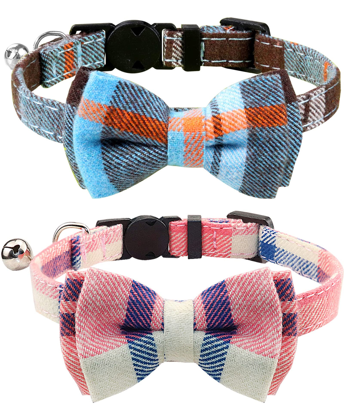 Joytale Upgraded Cat Collar with Bells, Breakaway Cat Collars with Bow Tie, 1 Pack Girl Boy Safety Plaid Kitten Collars, Red