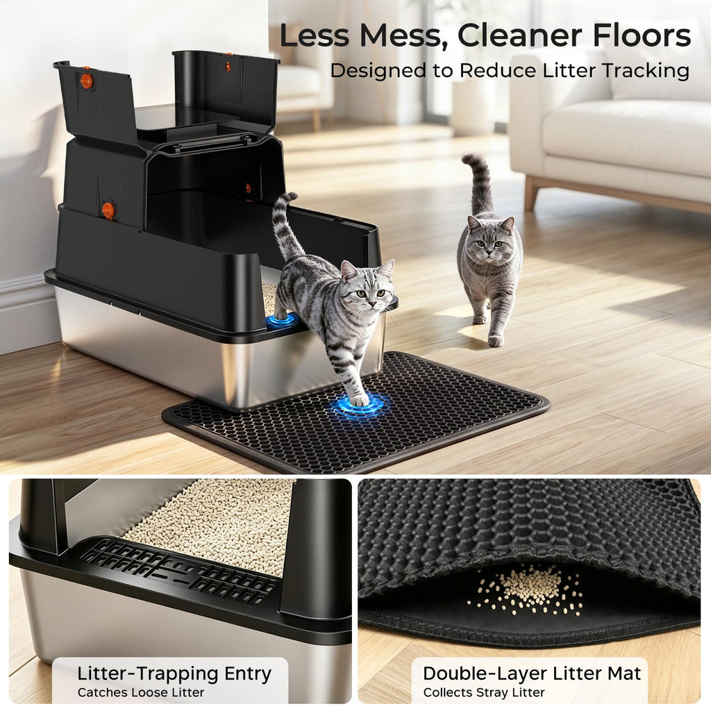 URPOWER XL Stainless Steel Cat Litter Box with 180° Flip-Top Lid