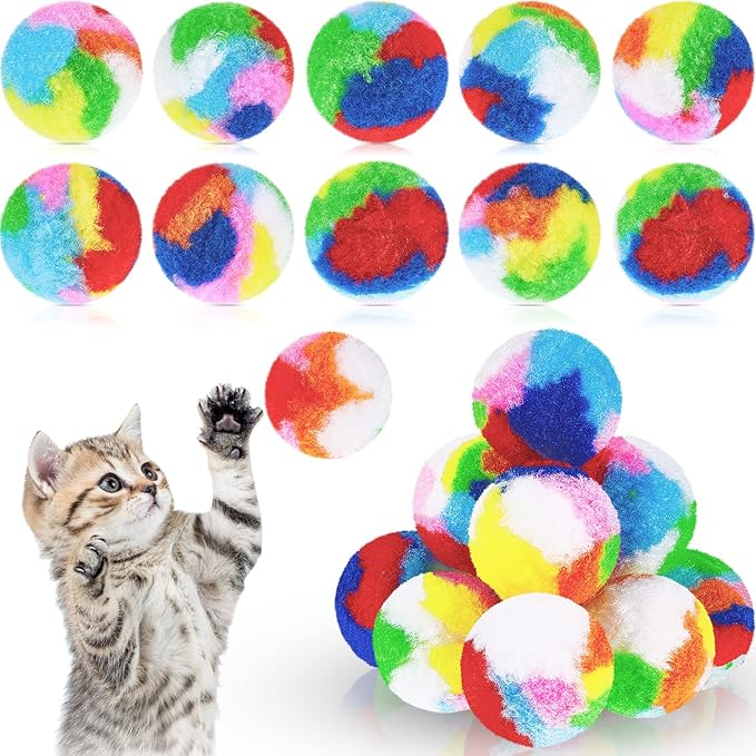 Deekin 20 Pcs Cat Ball Toy 1.6 Inch Fuzzy Pom Pom Balls for Kittens Cats