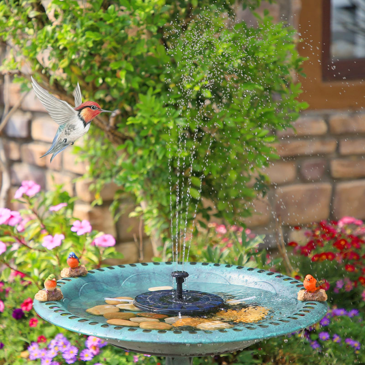 AMZtime Solar Fountain, Upgraded Solar Bird Bath Fountains with 6 Nozzles