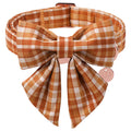 UP URARA PUP Fall Plaid Dog Collar and Bow Tie Set – Brown Orange Checkered Adjustable Collar with Maple Leaf Charm for Small Medium Large Dogs, Soft Cotton Puppy Collar with Quick Release Buckle