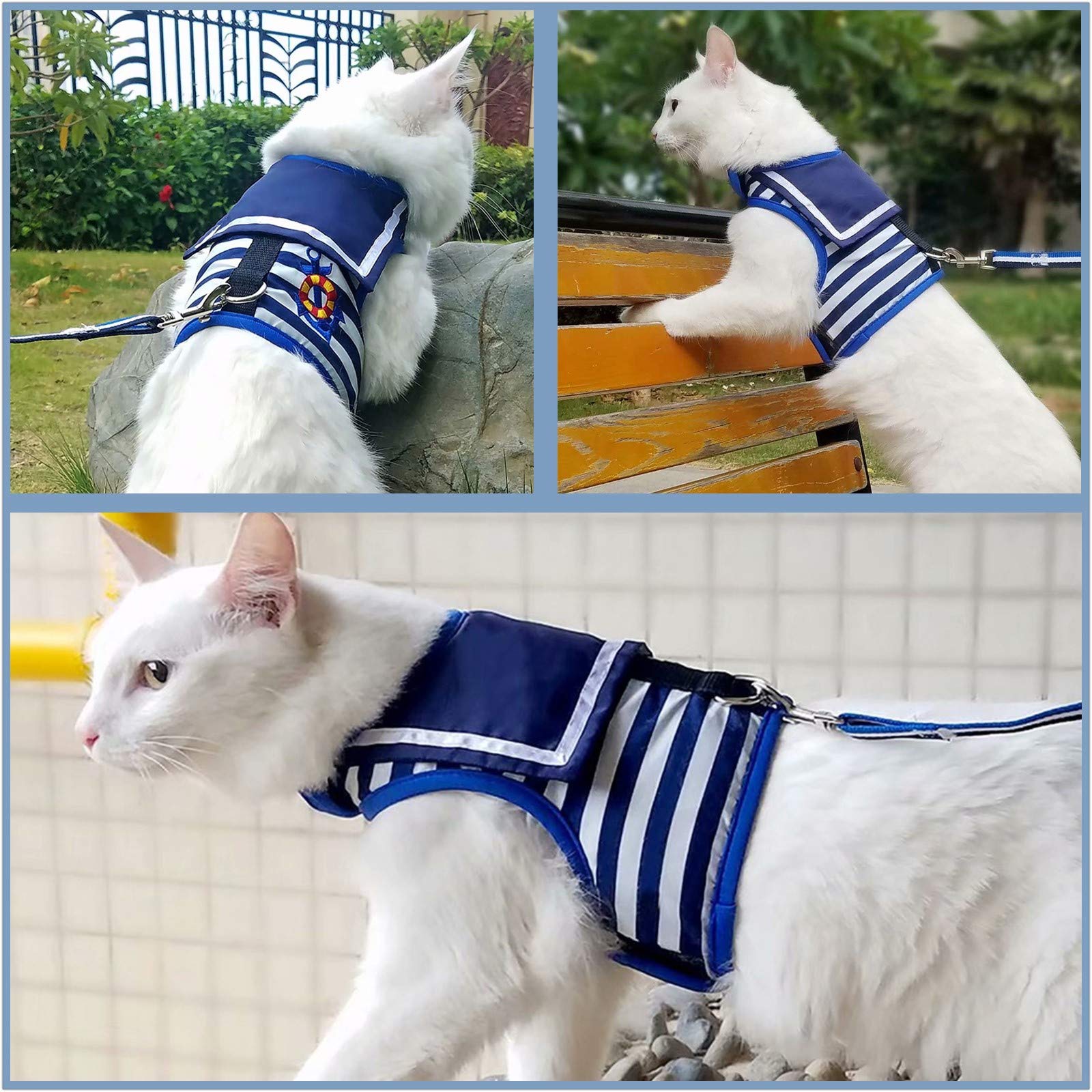 YIZHI MIAOW Cat Harness and Leash Set Escape Proof, Sailor Suit Navy, Large