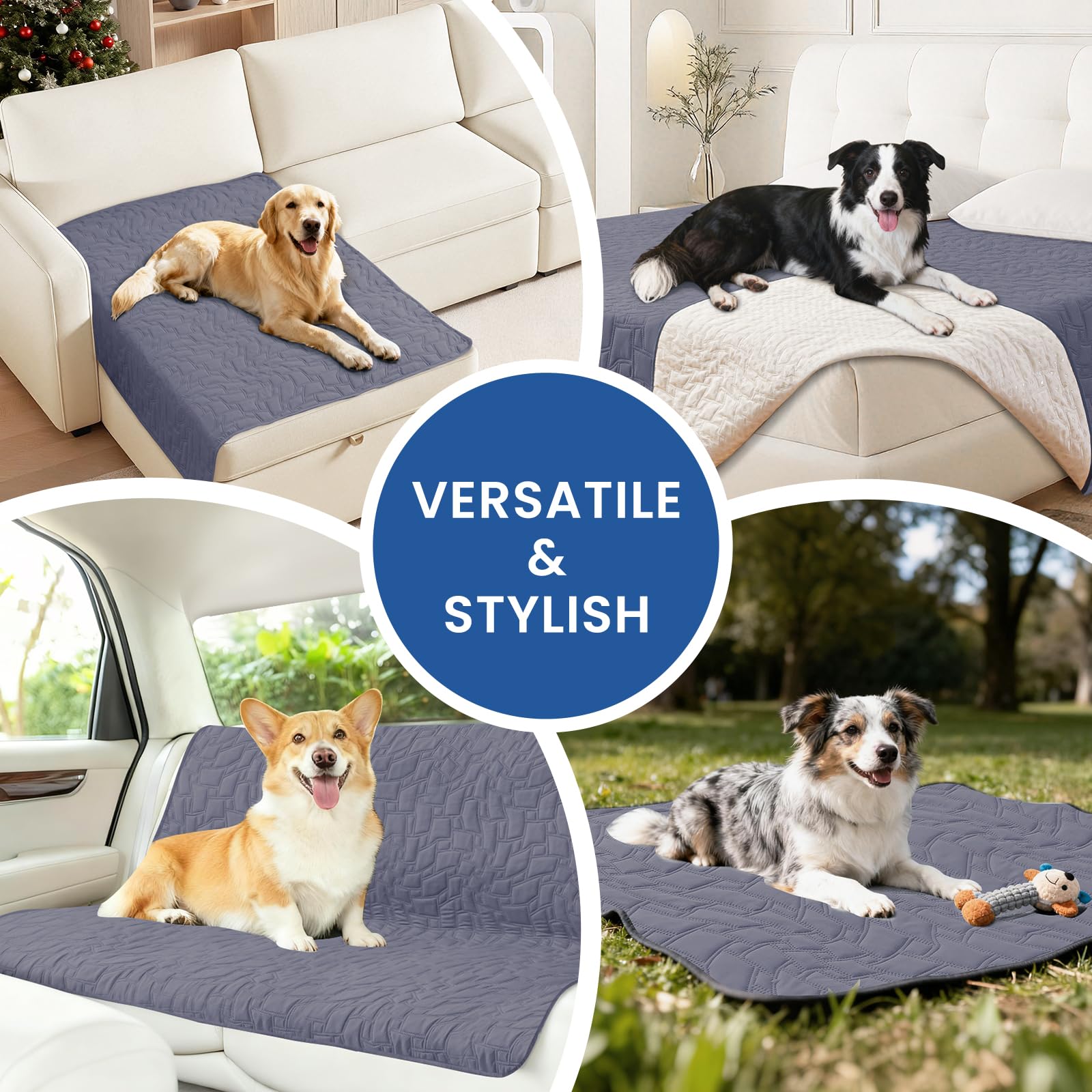 CYCMACO Waterproof Dog Blanket, Non-Slip Soft Pet Bed Cover, Couch Cover for Dogs Washable, Protects Sofa, Furniture, Crate, Car, Tear Resistant Leakproof Pet Blanket (68x82 Inch, Grey Blue)