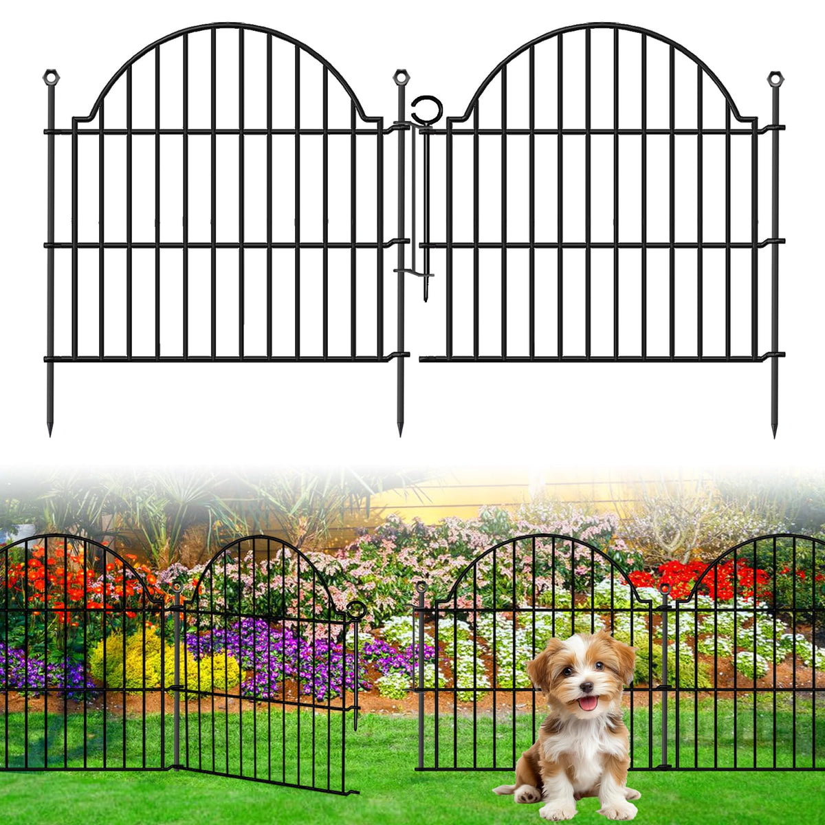 10 Panels No Dig Decorative Garden Fence for Yard, 24in(H) x 20ft(L), White