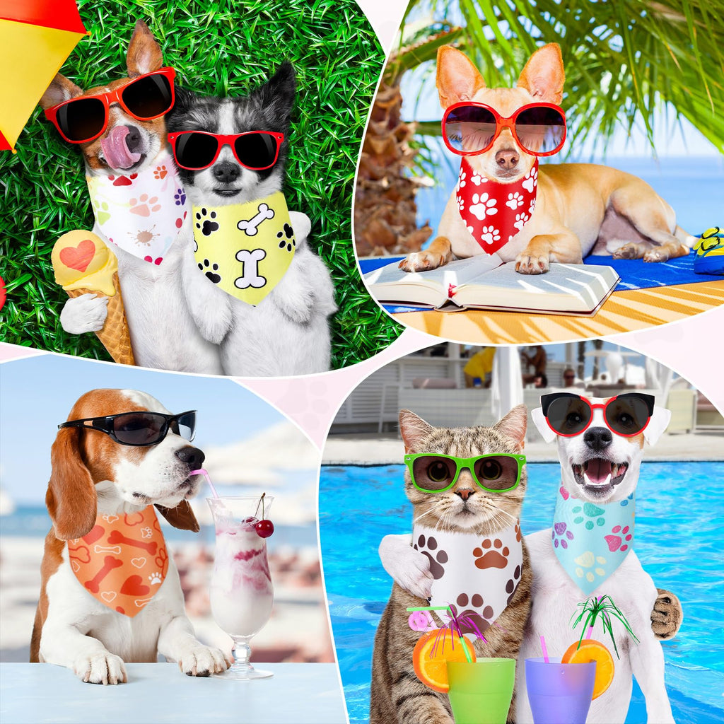 Abbylike 50 Pcs Paw Print Dog Bandanas Bulk Cute Footprint Bandanas for Dogs Triangle Kerchief Bib Scarf for Pets National Dog Day Party Costume Photo Props Accessories Pet Shops (31.5 x 21.7 x 21.7)