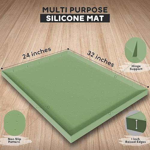32x24x1” XL Dog Food Mat - All Purpose Under Sink Liner, Washer and Dryer Covers for The Top, Silicone Griddle Mat for Blackstone - Raised Edges Dog Mat for Food and Water Prevent Spill, Waterproof