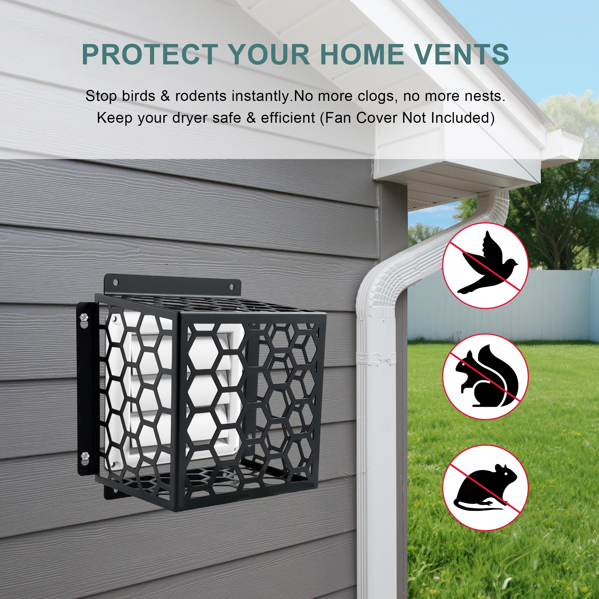 OVNTHYK Dryer Vent Bird Guard - Universal Fits for 3" to 4" Dryer Vents & Exhaust Fan Ventilation Cover (Kitchen/Bathroom), Steel Ventilation Bird Cage, Black