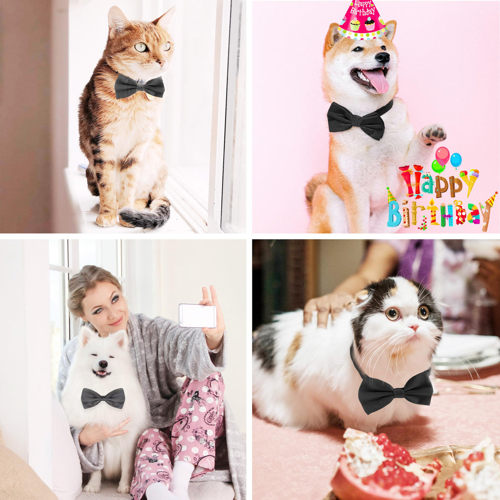 Black Bow Tie for Dogs, KOOLMOX Adjustable Dog Bow Tie Collar for Medium and Large Dogs Cats Pets Wedding Birthday Graduation Holiday Christmas Cosutmes