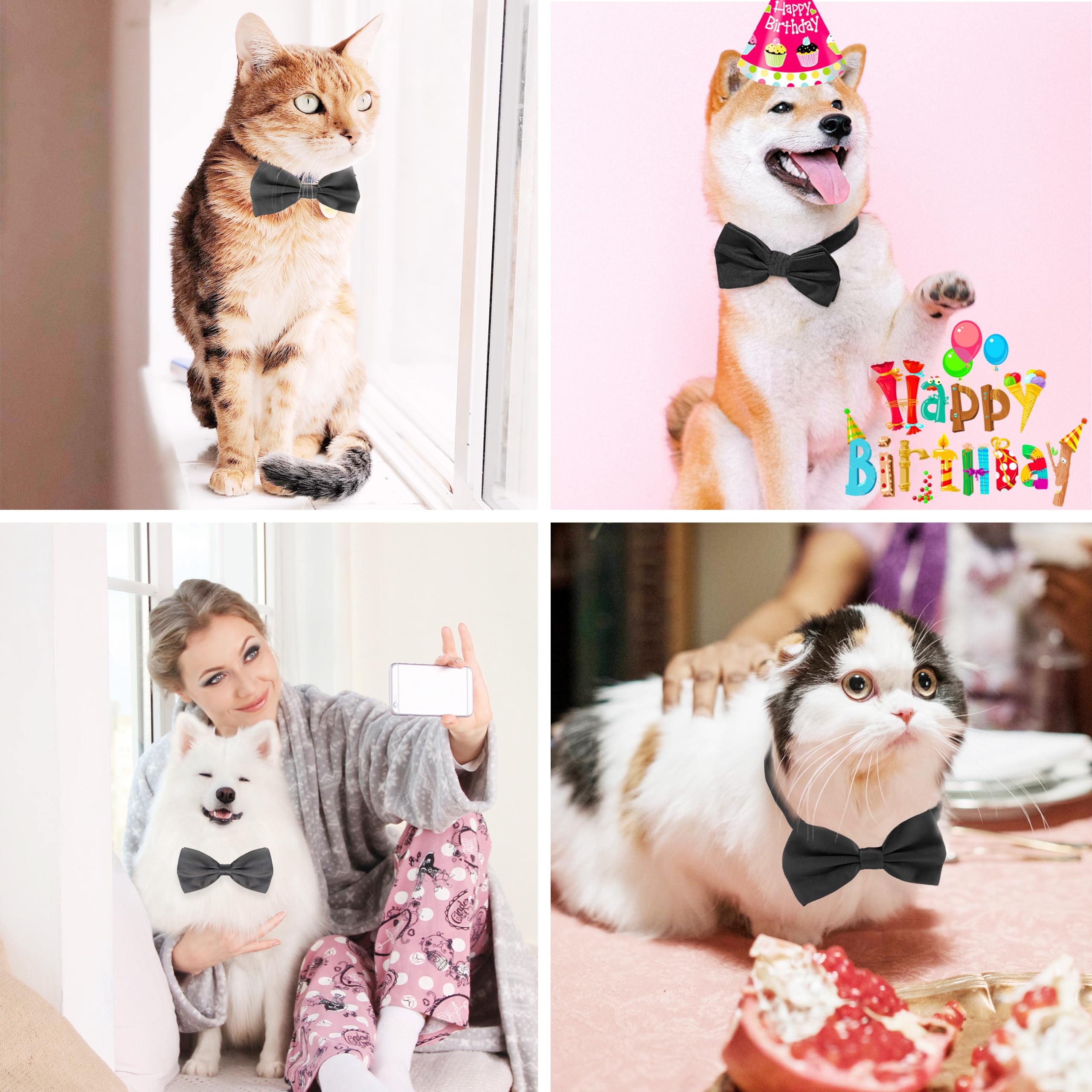 Black Bow Tie for Dogs, KOOLMOX Adjustable Dog Bow Tie Collar for Medium and Large Dogs Cats Pets Wedding Birthday Graduation Holiday Christmas Cosutmes
