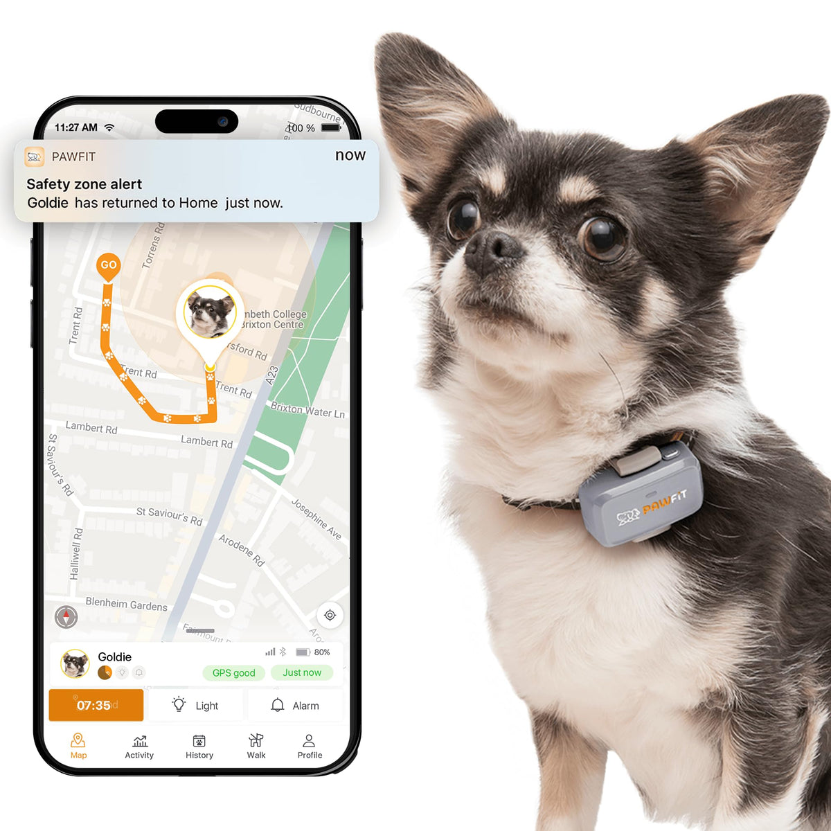 Pawfit Lite 4G GPS Dog Tracker, Live Tracking, Ultra-Light, Lilac Grey