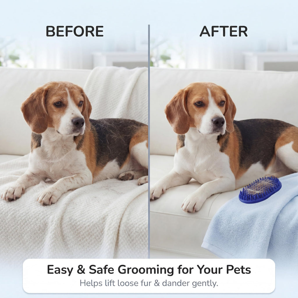 Pets&Goods Rubber Grooming Brush for Dogs & Cats - Gentle Deshedding Bath Brush for Short & Medium Hair - Soft Bristles, Anti-Slip Grip, Easy to Clean