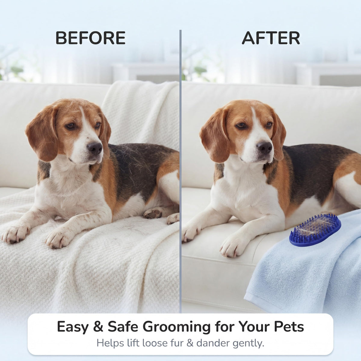 Pets&Goods Rubber Grooming Brush for Dogs & Cats - Gentle Deshedding Bath Brush for Short & Medium Hair - Soft Bristles, Anti-Slip Grip, Easy to Clean