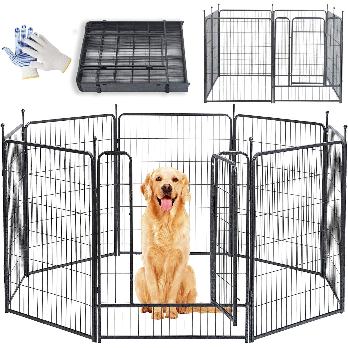 Dog Playpen,32/40/45 Inch Height in Heavy Duty, Folding Indoor Outdoor Anti-Rust Dog Exercise Fence, Portable Pet Playpen with Door for Large Medium Small Dogs and Pet (32 Panels, 45 Inch) Silver
