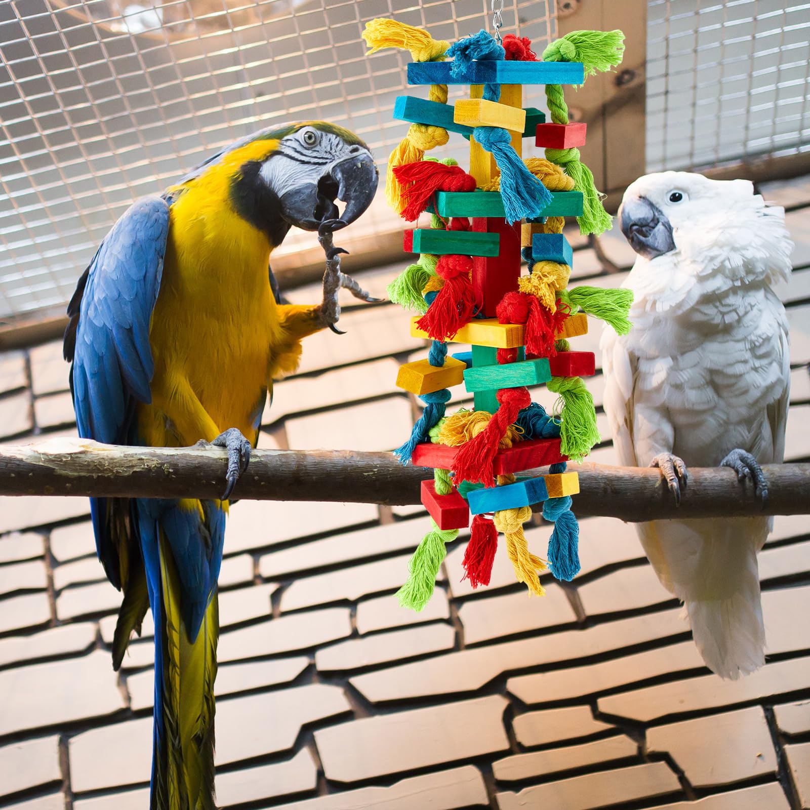 Seenelling 4 Pcs Extra Large Bird Toys for Parrots, Block and Ball