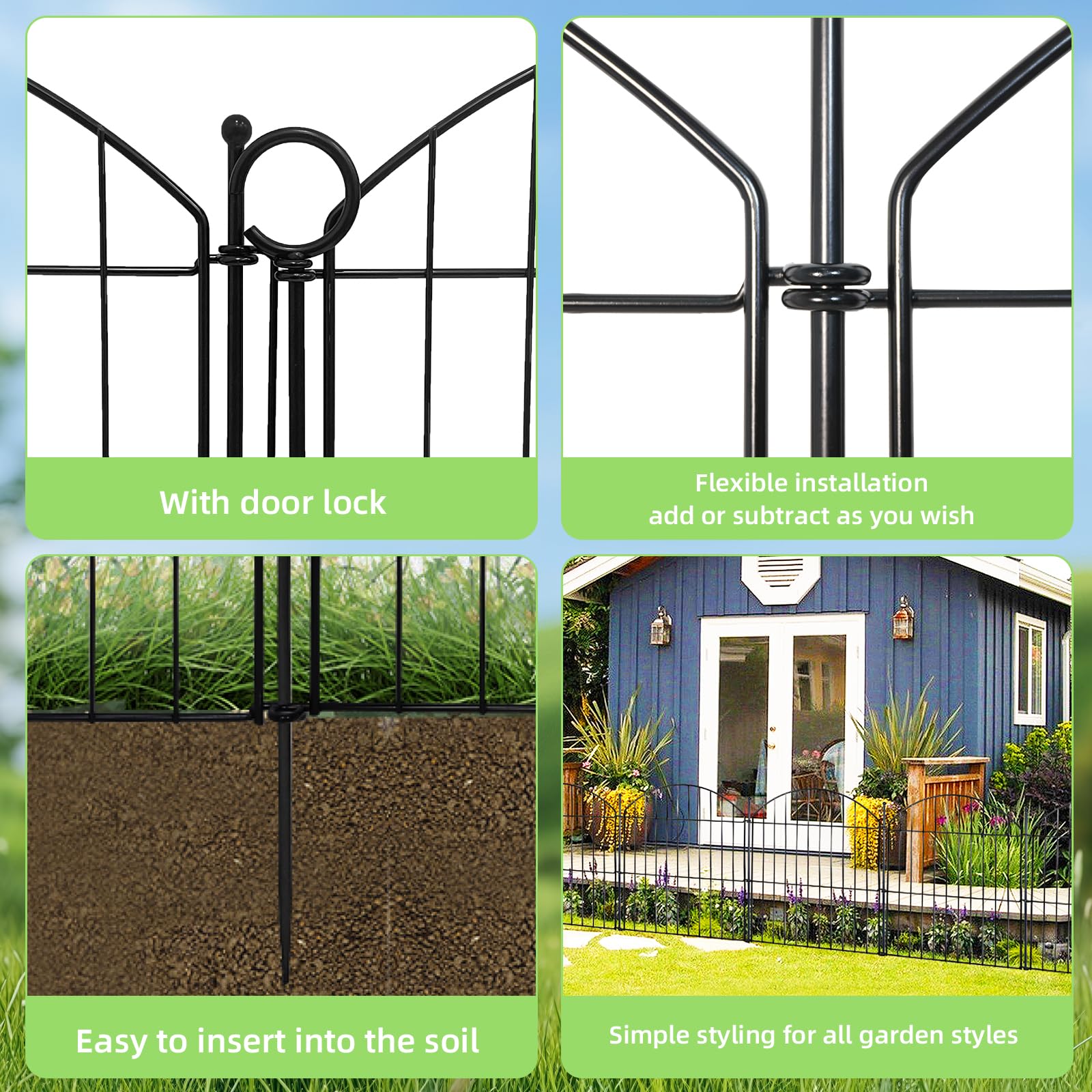 Decorative Garden Fence 24in (H) x10ft (L), 5 Pack No Dig Fence Animal Barrier for Dog with Lock, Arched Flower Bed Edging, Wire Border Panel Fencing for Yard Patio Outdoor Decor