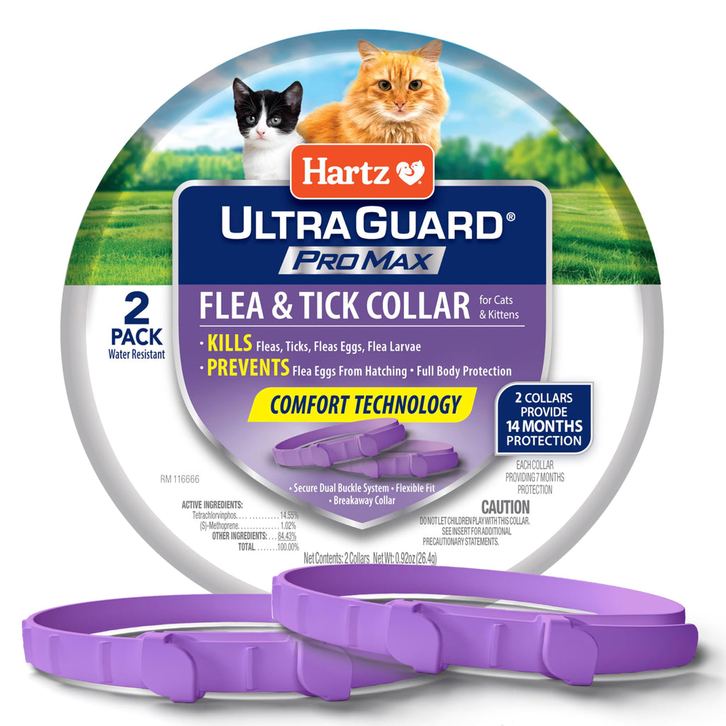 Hartz UltraGuard ProMax Flea & Tick Collar for Cats & Kittens I 14 Months Protection I Soft & Comfortable | Kills Fleas, Ticks, and Larvae I 2 Pack