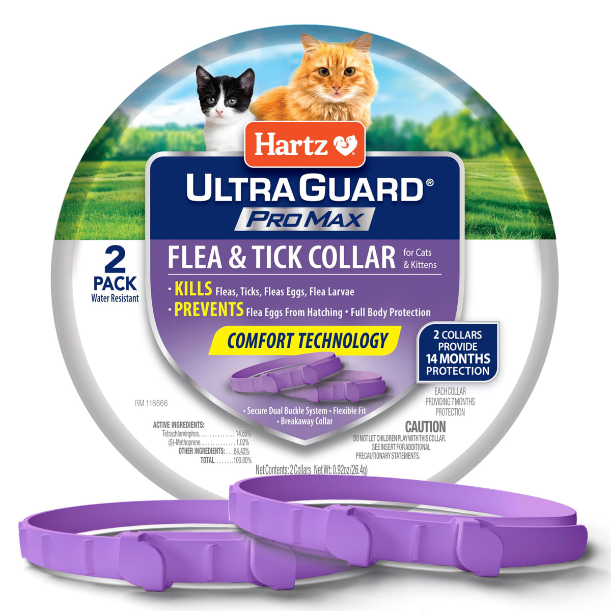 Hartz UltraGuard ProMax Flea & Tick Collar for Cats & Kittens I 14 Months Protection I Soft & Comfortable | Kills Fleas, Ticks, and Larvae I 2 Pack