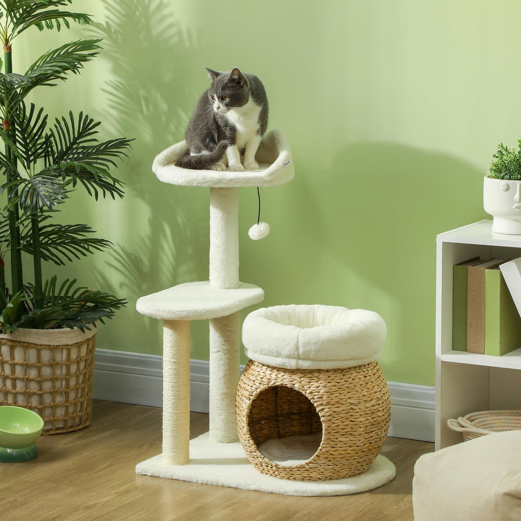 PawHut 31" Cat Tree for Indoor Cats w/Sisal Scratching Posts Cream White