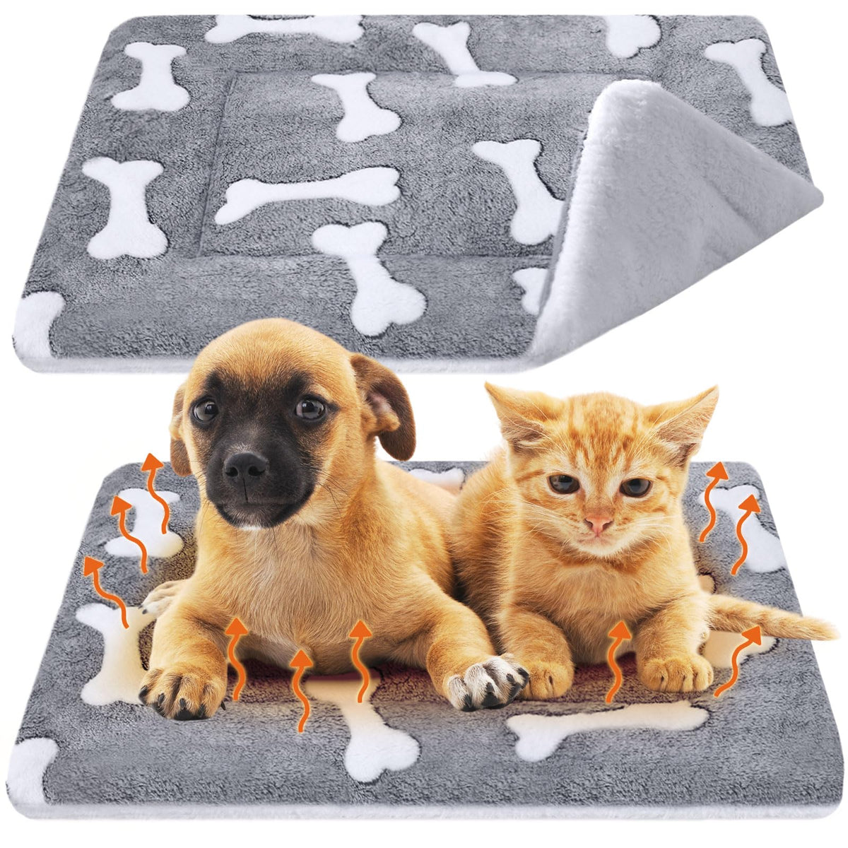 2 Pack Self Warming Cat Dog Bed Pad, Grey, 21" X 14", Stars