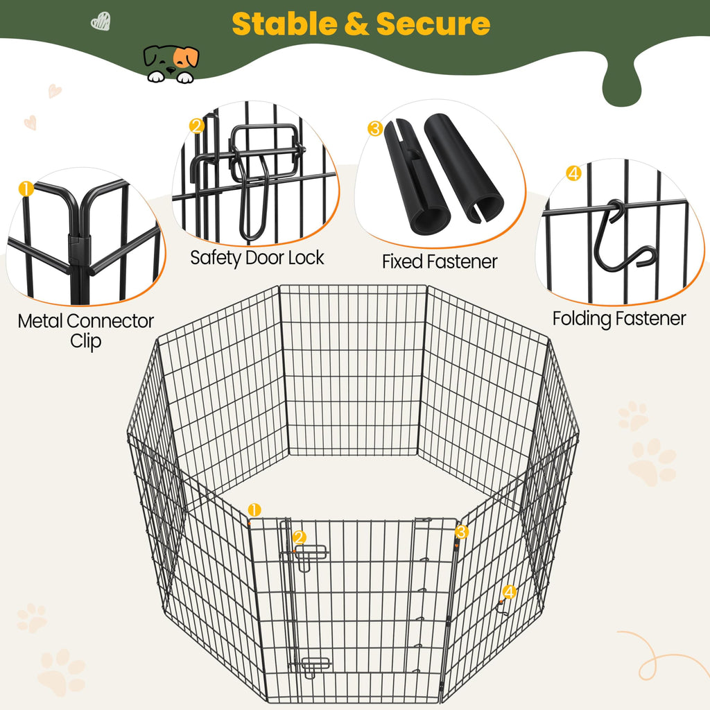 Yaheetech 34" H 8-Panel Foldable Metal Dog Playpen Indoor Outdoor w/Door