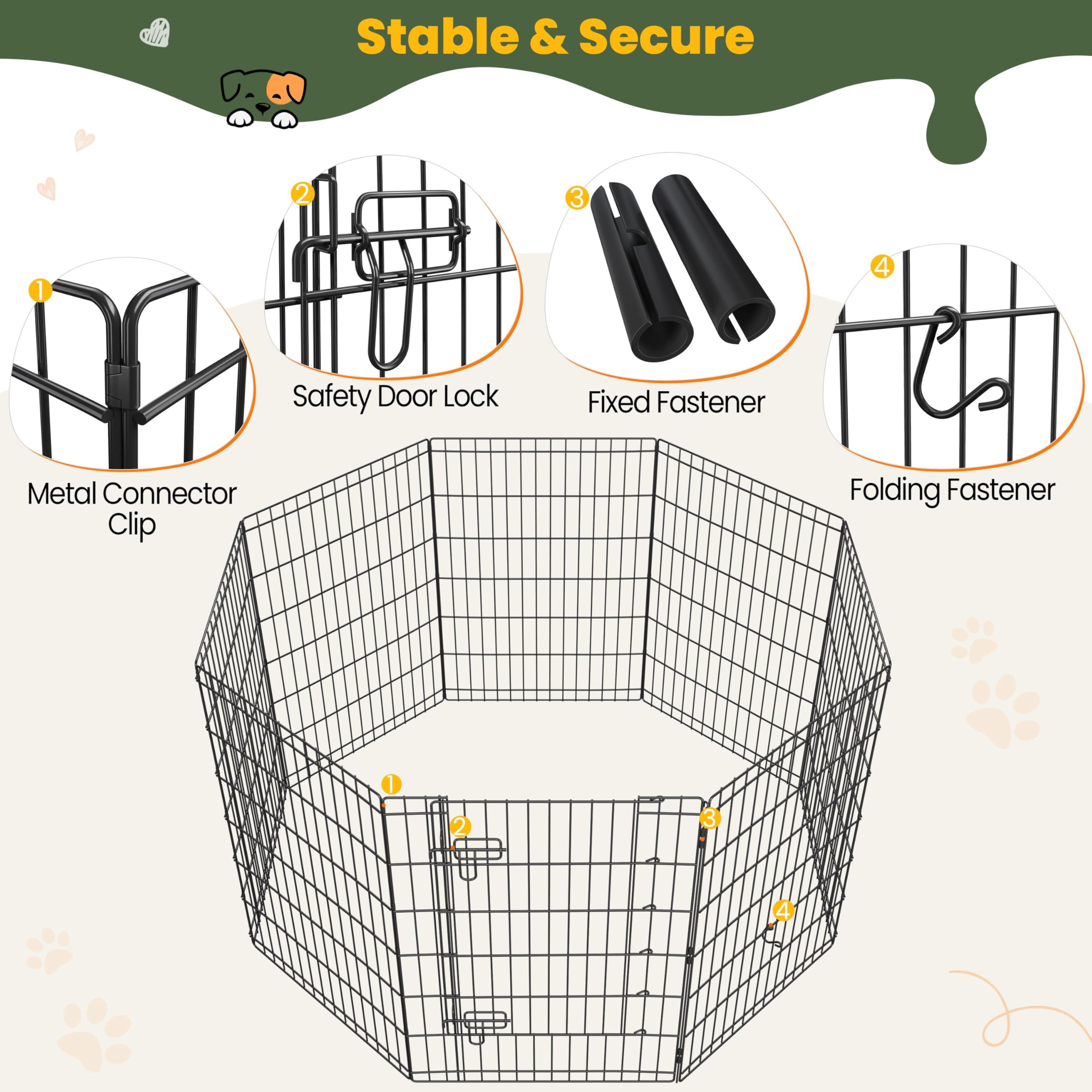Yaheetech 34" H 8-Panel Foldable Metal Dog Playpen Indoor Outdoor w/Door