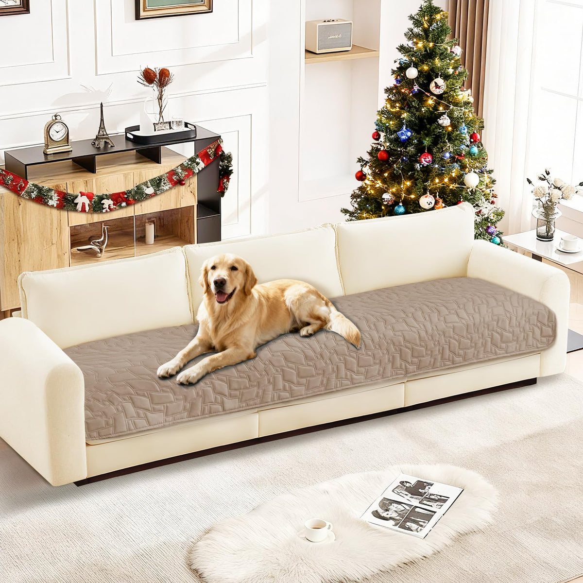 CYCMACO Waterproof Dog Blanket, Non-Slip Soft Pet Bed Cover, Couch Cover for Dogs Washable, Protects Sofa, Furniture, Crate, Car, Tear Resistant Leakproof Pet Blanket (82x82 Inch, Coffee)