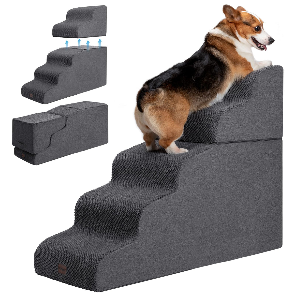 Garnpet Dog Stairs for High Beds, 4-Step Dog Steps for Small Dogs and Cats, Foldable Pet Stairs for High Bed Climbing, Non-Slip Balanced Pet Step Indoor, Light Grey