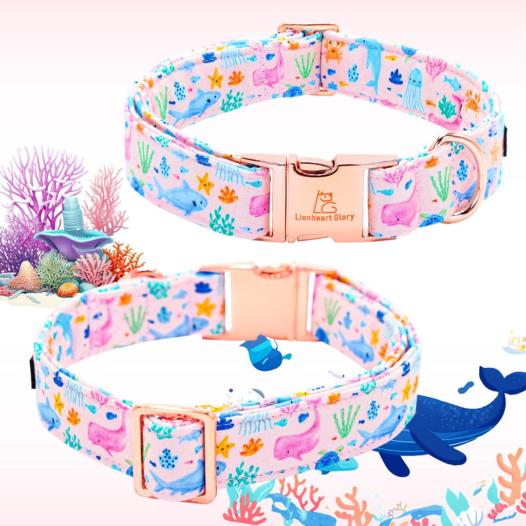 Lionheart glory Dog Collar Flower Collar Pink Dog Collars with Flower Summer Cute Sea Animals Print Collar Dog Female Soft Durable Adjustable Dog Collars for Small Dogs
