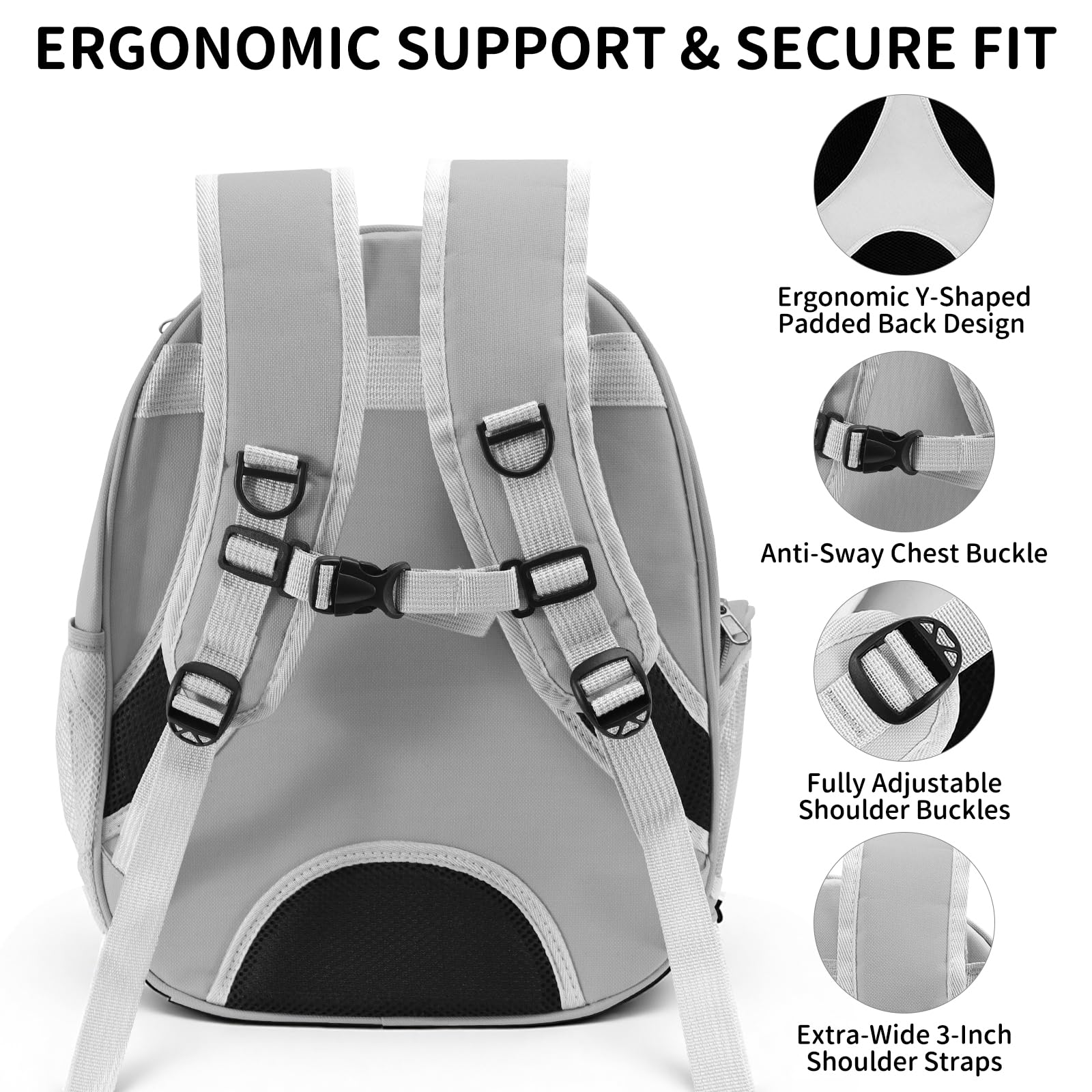PETSWEET Cat Backpack Carrier, Back Expandable Pet Backpack with Bubble Window, Airline Approved Pet Travel Bag for Small/Medium Cats & Puppies, Hiking, Camping, Outdoor Use (Grey)