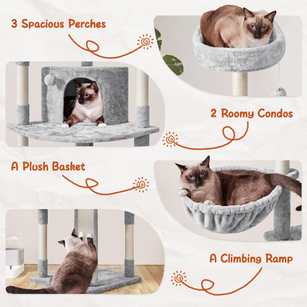 Yaheetech 76in Large Cat Tree Tower, 2 Condos, Sisal Posts & Cat-Ear Perch