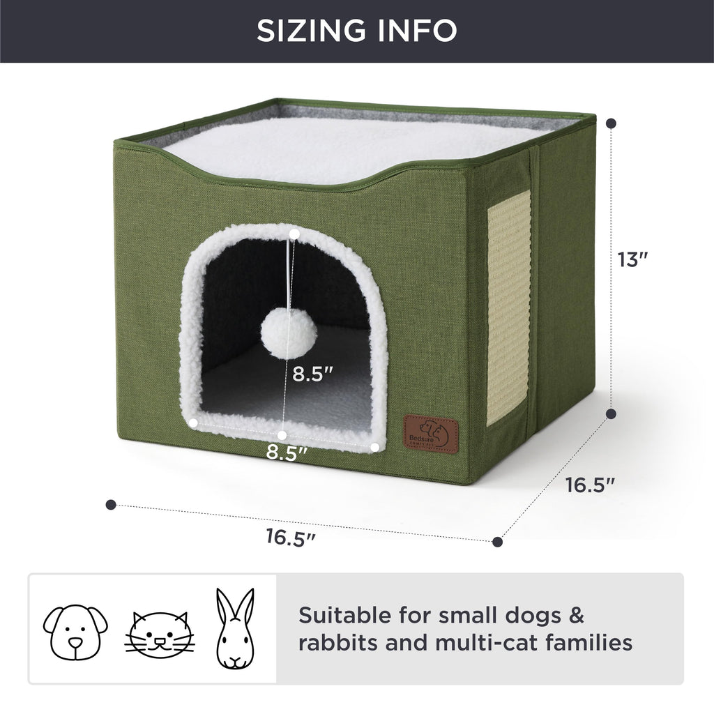 Bedsure Cat House Bed for Indoor Cats with Fluffy Ball and Scratch Pad