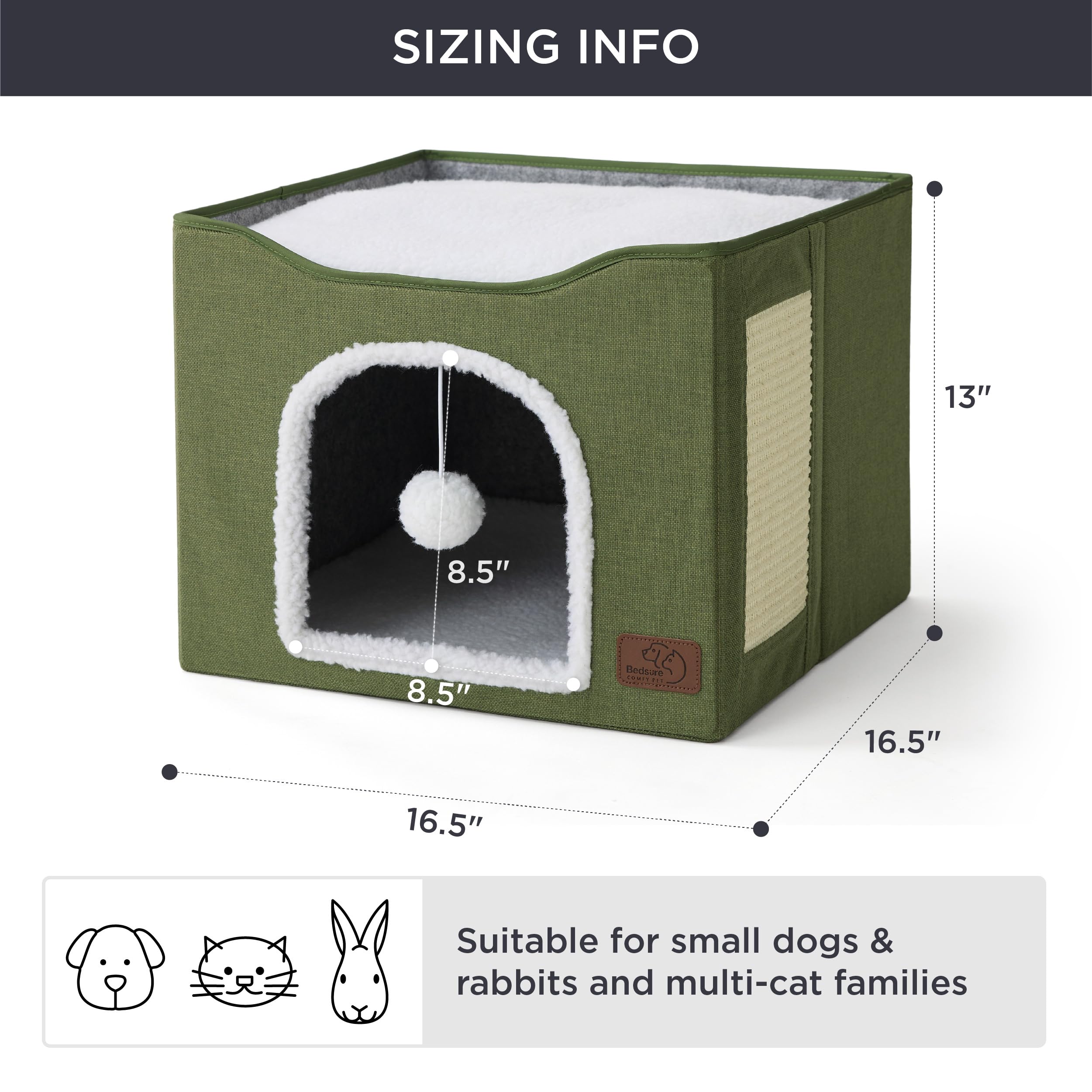 Bedsure Cat House Bed for Indoor Cats with Fluffy Ball and Scratch Pad