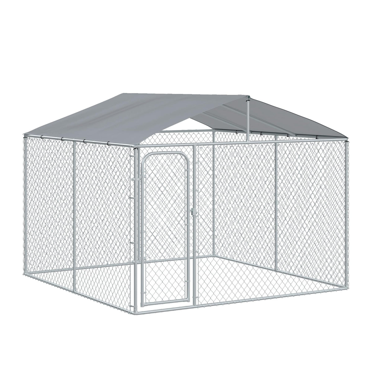 PawHut Outdoor Dog Kennel, Heavy Duty Dog Run Outdoor Fence with Waterproof Cover, Galvanized Chain Link, Secure Lock, for Large Breeds, Chickens, Ducks, 6.5' x 6.5' x 5'