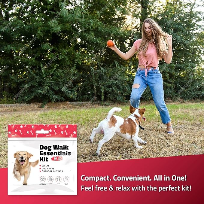 pH Advantage Dog Walking Essentials Kit – Includes Poop Bags, Disposable Water Bowl, Treats & Food – Travel-Friendly Pack Perfect for Walks, Hiking & Unexpected Emergencies - Red Style (10)